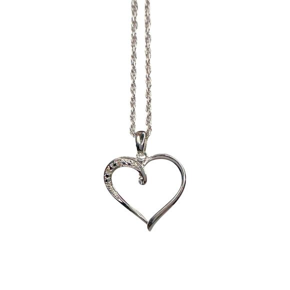 Heart Pendant with Diamond Accent - Rhodium Plated with 15" chain - Picture 7 of 12